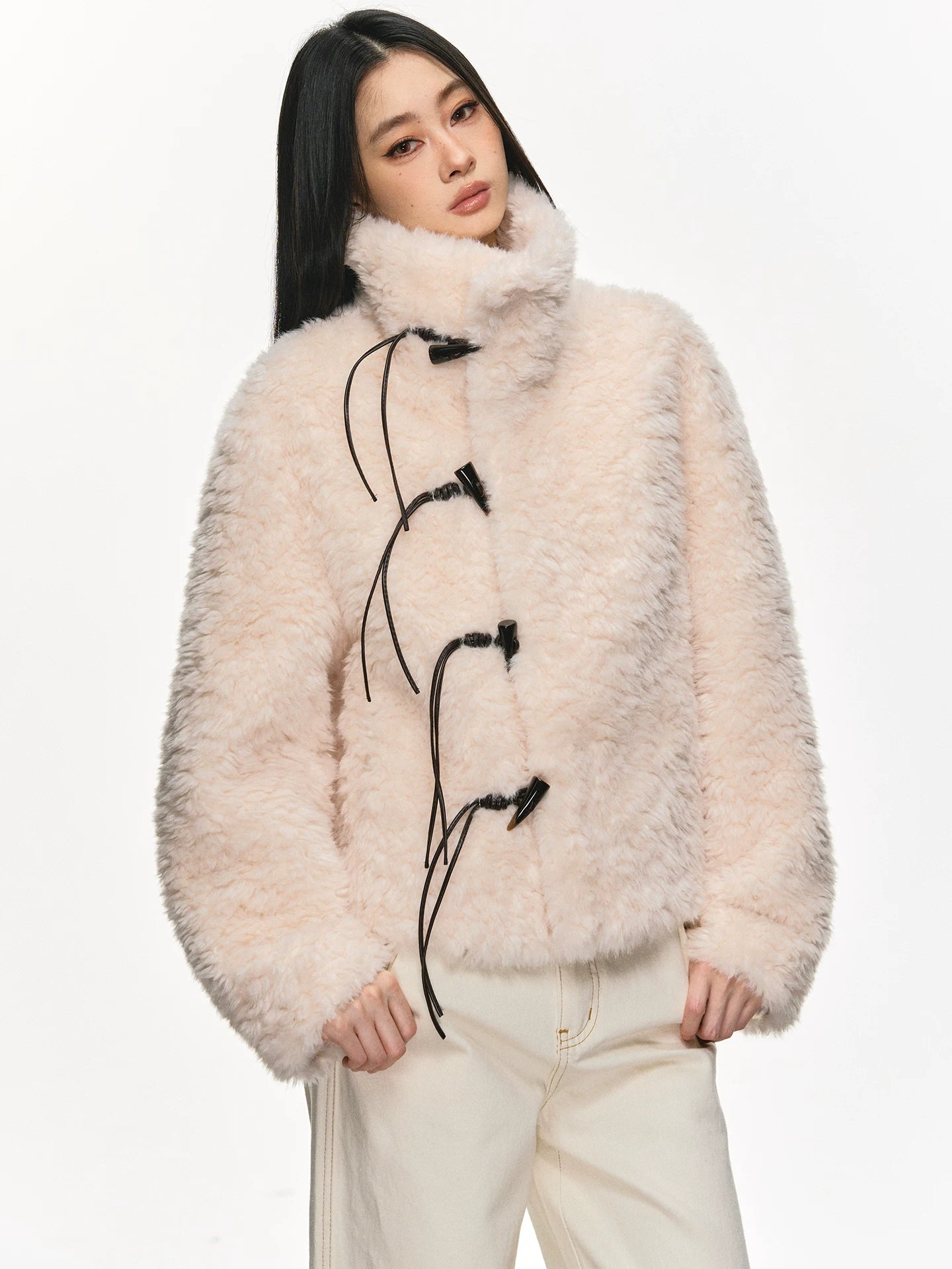 Anna Aneae Croissant Button Lamb Wool Coat
