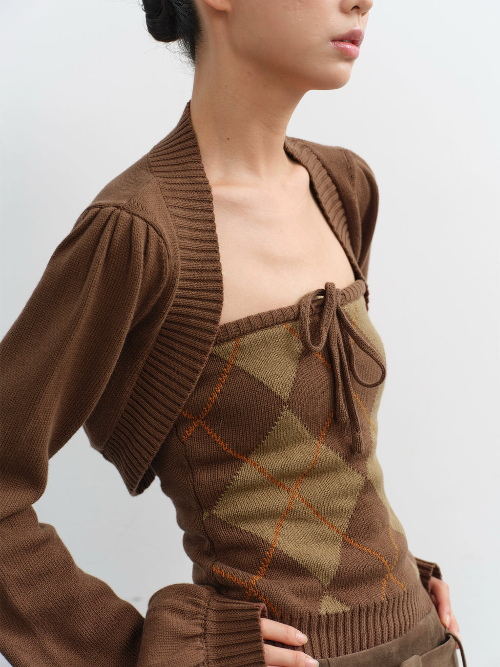 LINY LIBERTY Vintage Diamond Plaid Tube Top Knitted Jacket