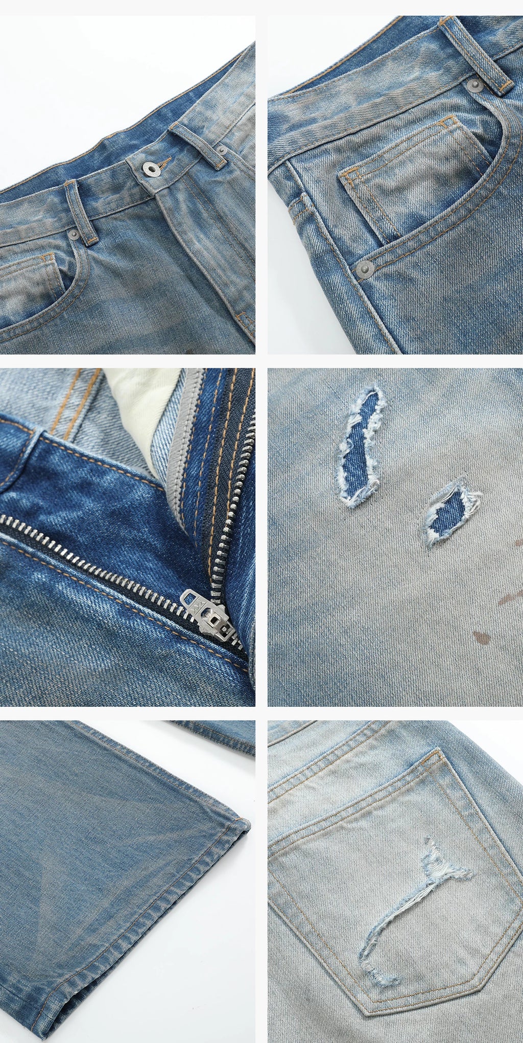Slight Vogue Ripped Splicing Old Spray Embroidered Straight Jeans