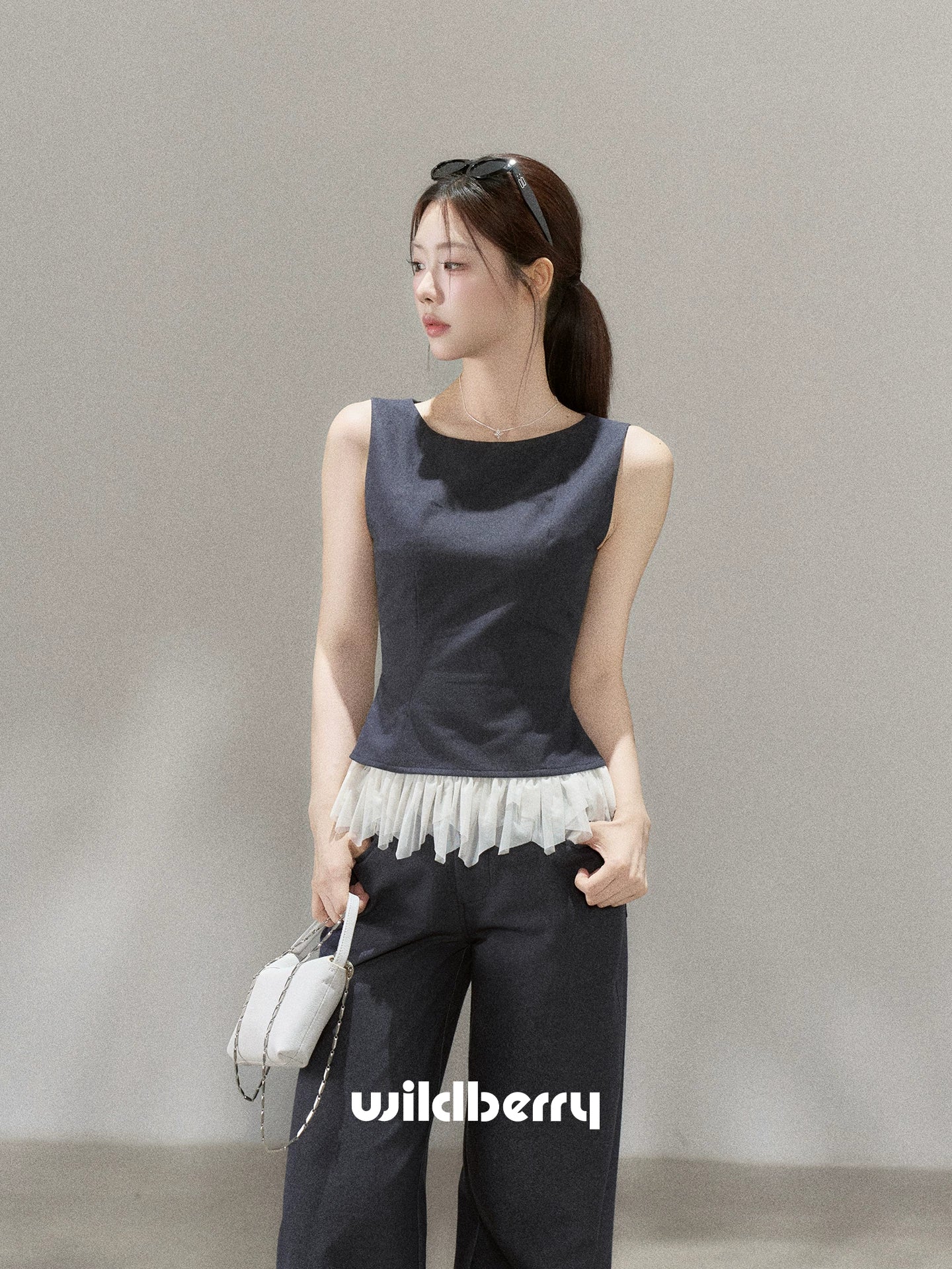 Wildberry Sleeveless Splicing Vest High Waist Straight Casual Pants Set