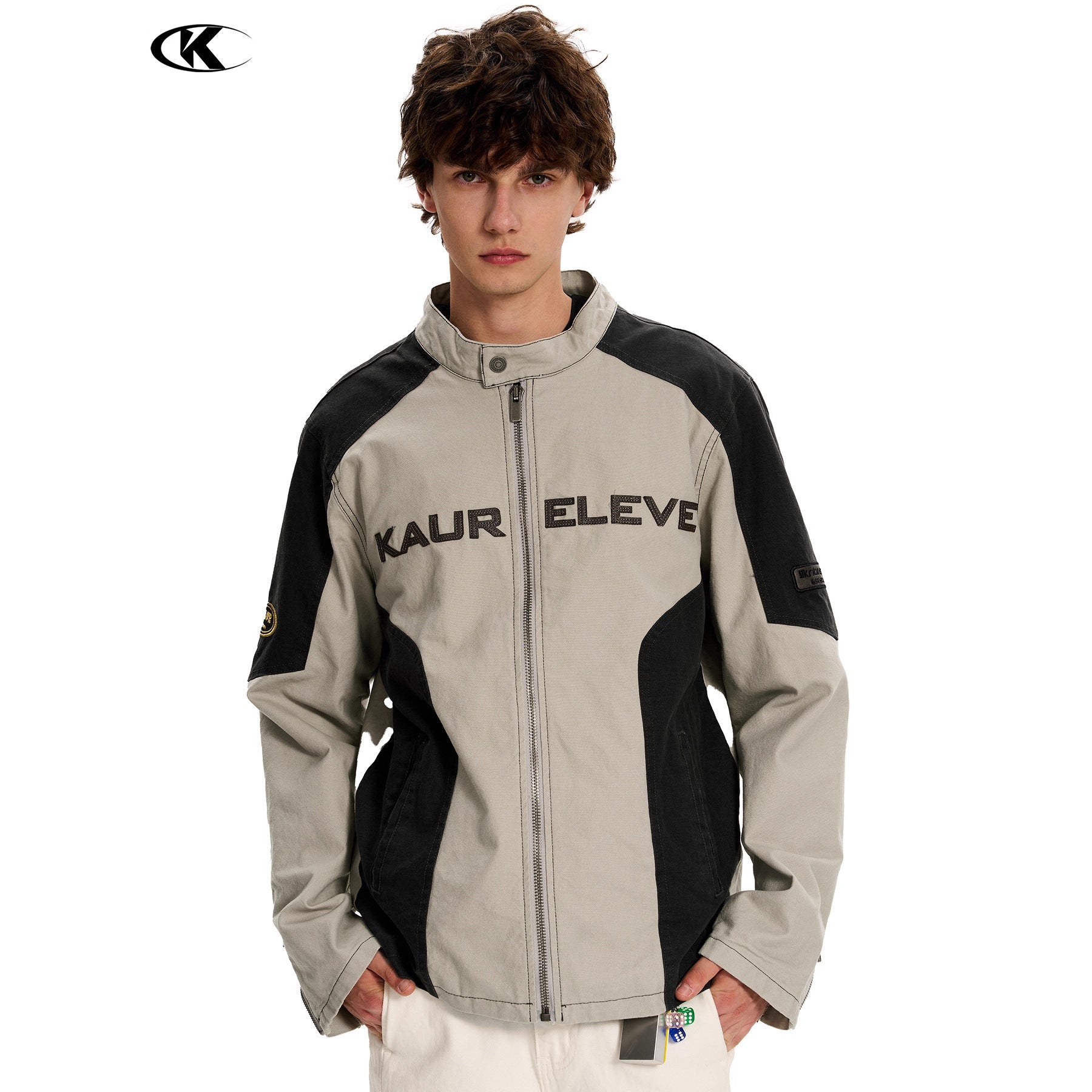 11KN Vintage Loose Letter Casual Zipper Jacket