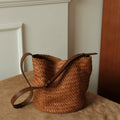 EZRO Cowhide Texture Hand-woven Messenger Bag