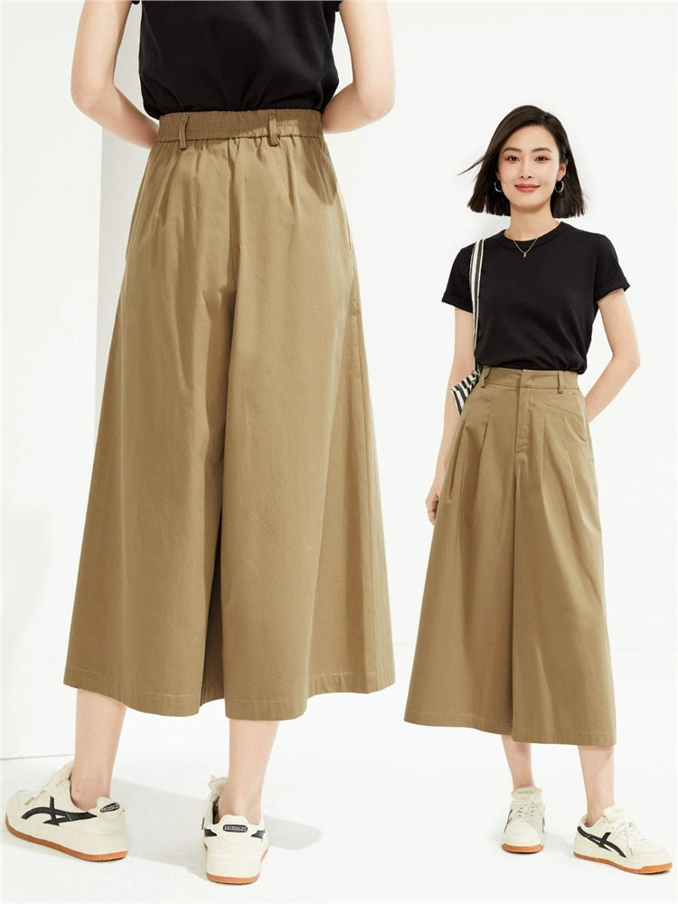 Giordano Pleated Wide-leg Pants Semi-elastic Waist Thin Culottes
