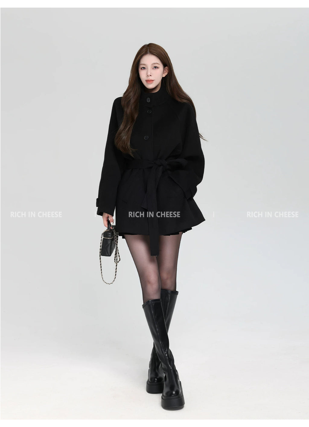 RICH IN CHEESE Short Stand-up Collar Waist Jacket