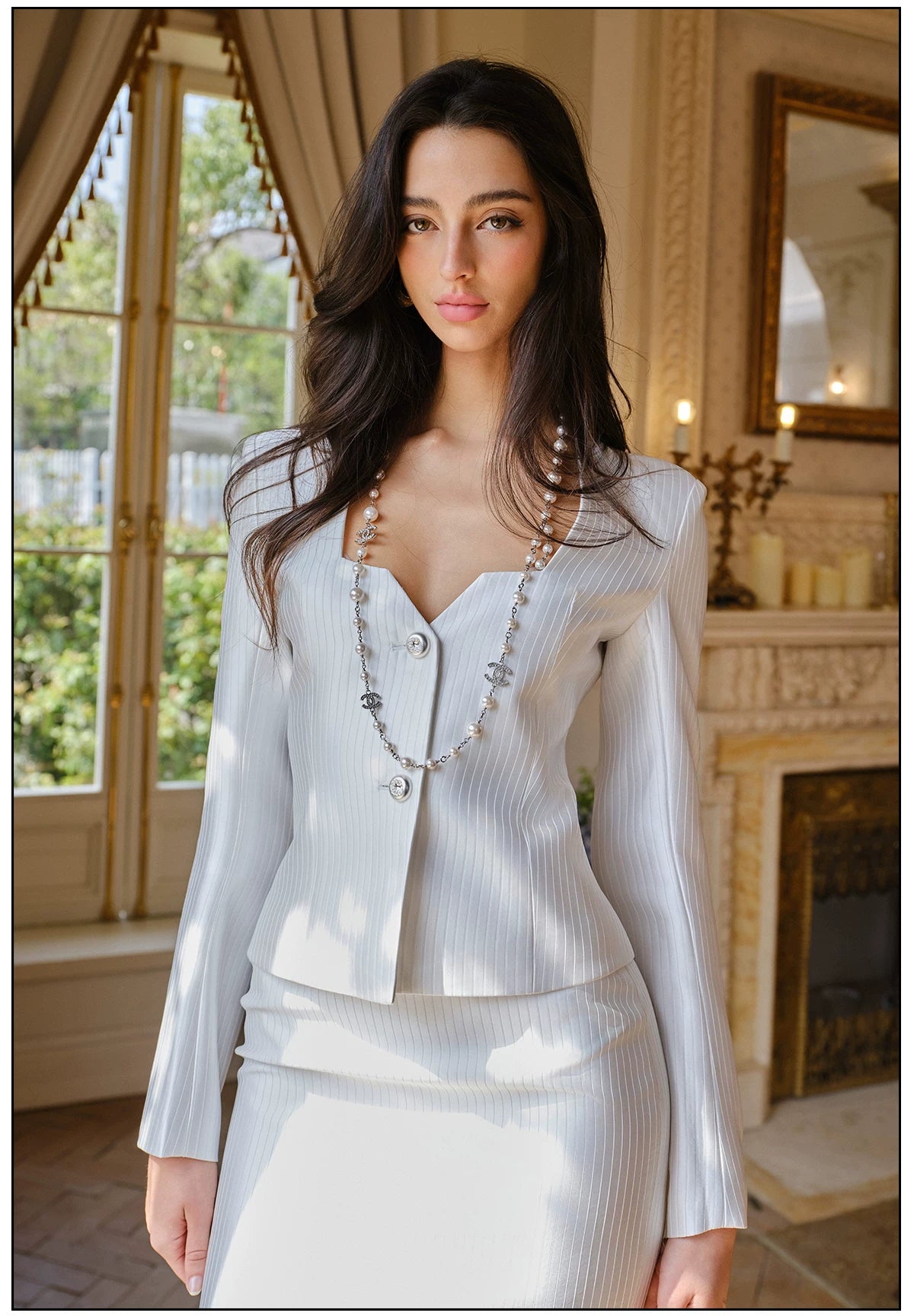 FINDYAWINGS Slim-fit V-neck Long-sleeved Skirt Set