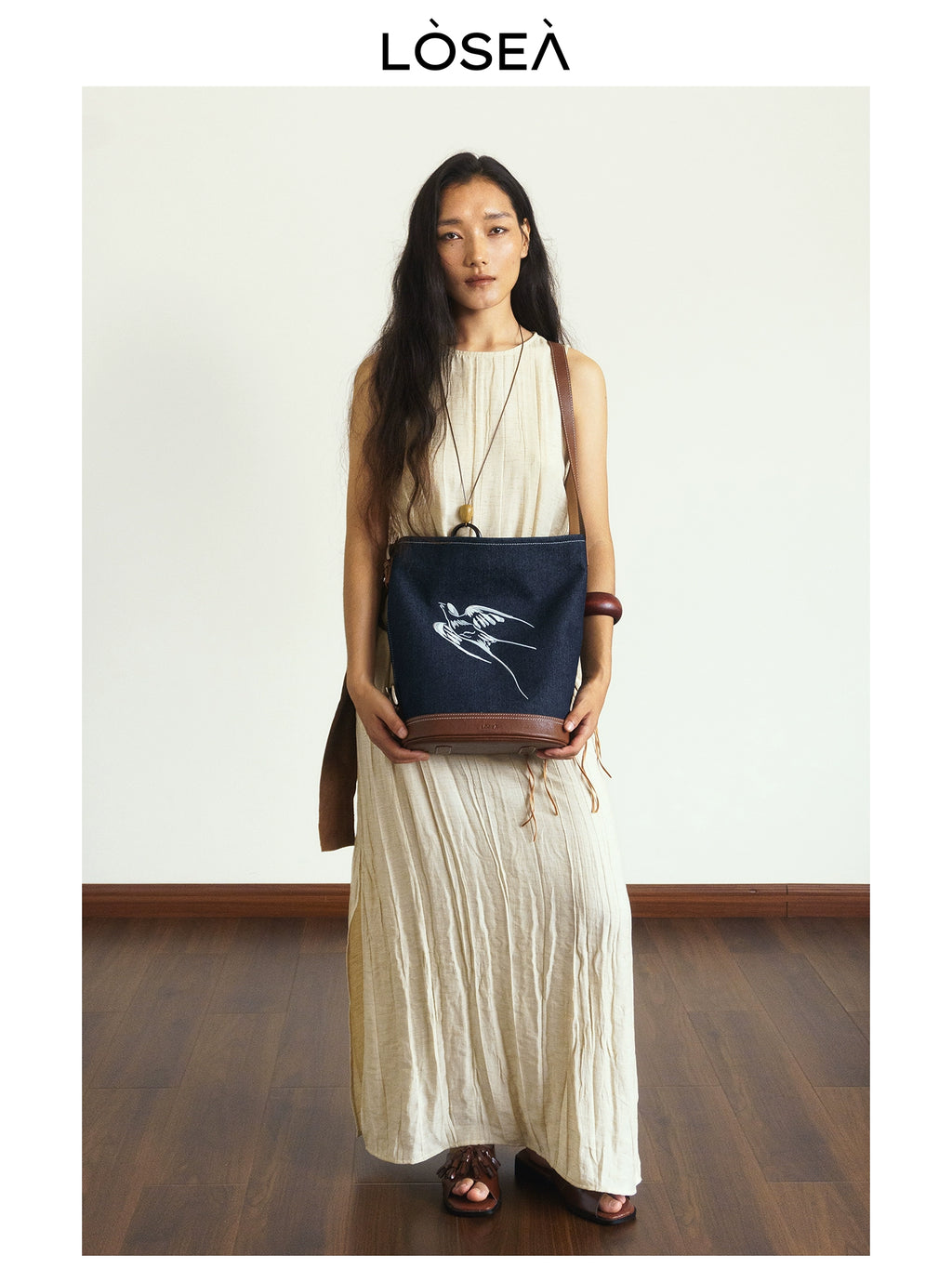 LOSEA Denim Bucket Shoulder Bag