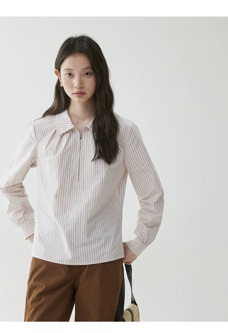 VOOE Striped Half-open Zip Shirt