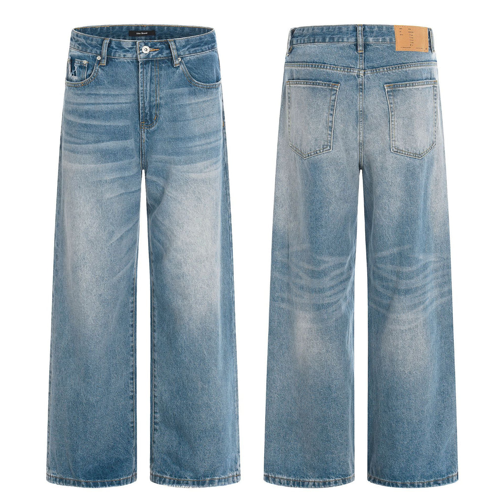 11KN retro washed blue straight wide-leg jeans pants