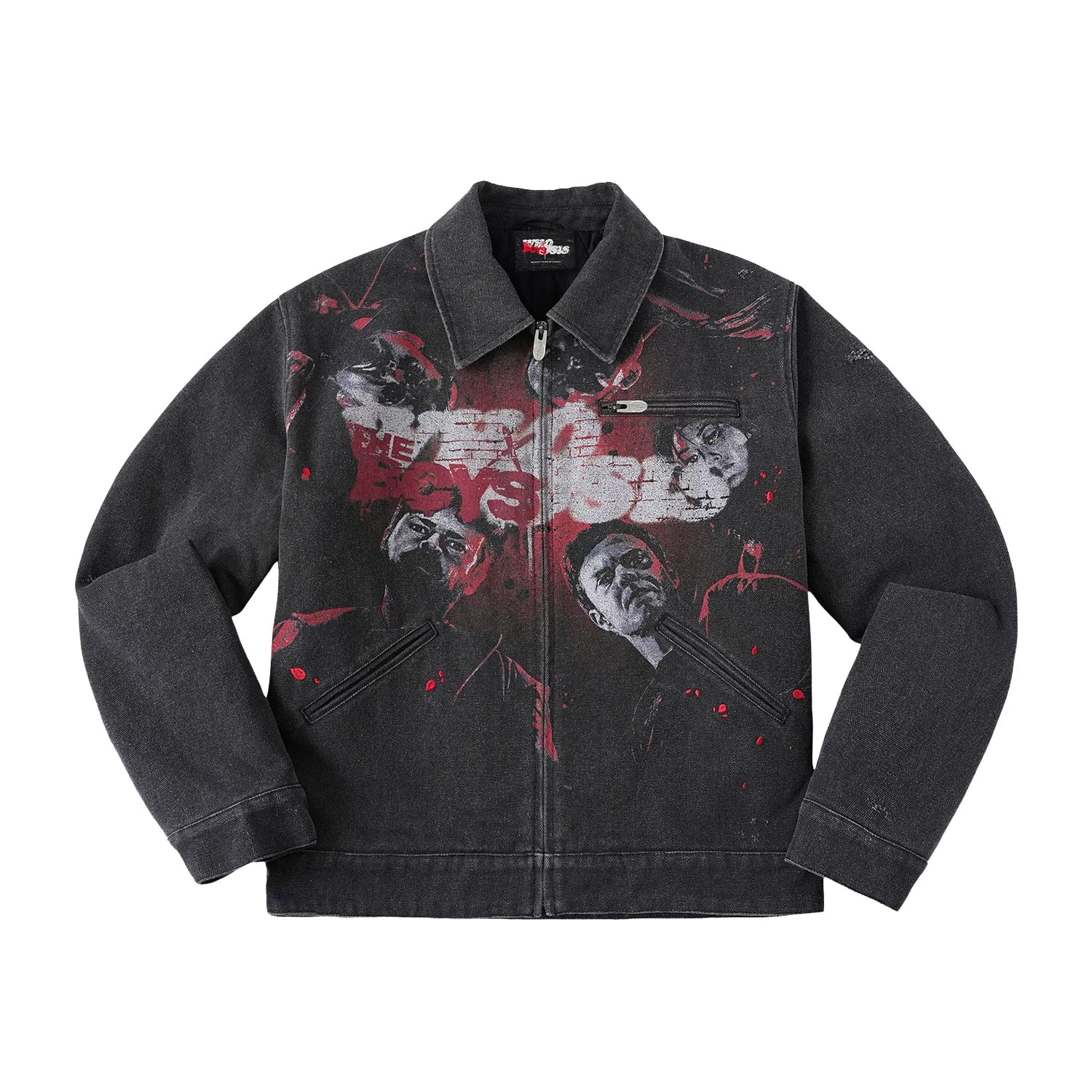WHOOSIS Figure Print Embroidered Frayed Thin Cotton Jacket