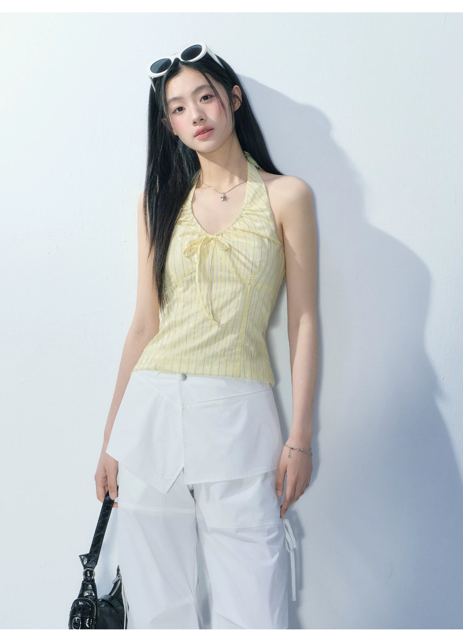 Ablueberry Striped Neck Short Vest