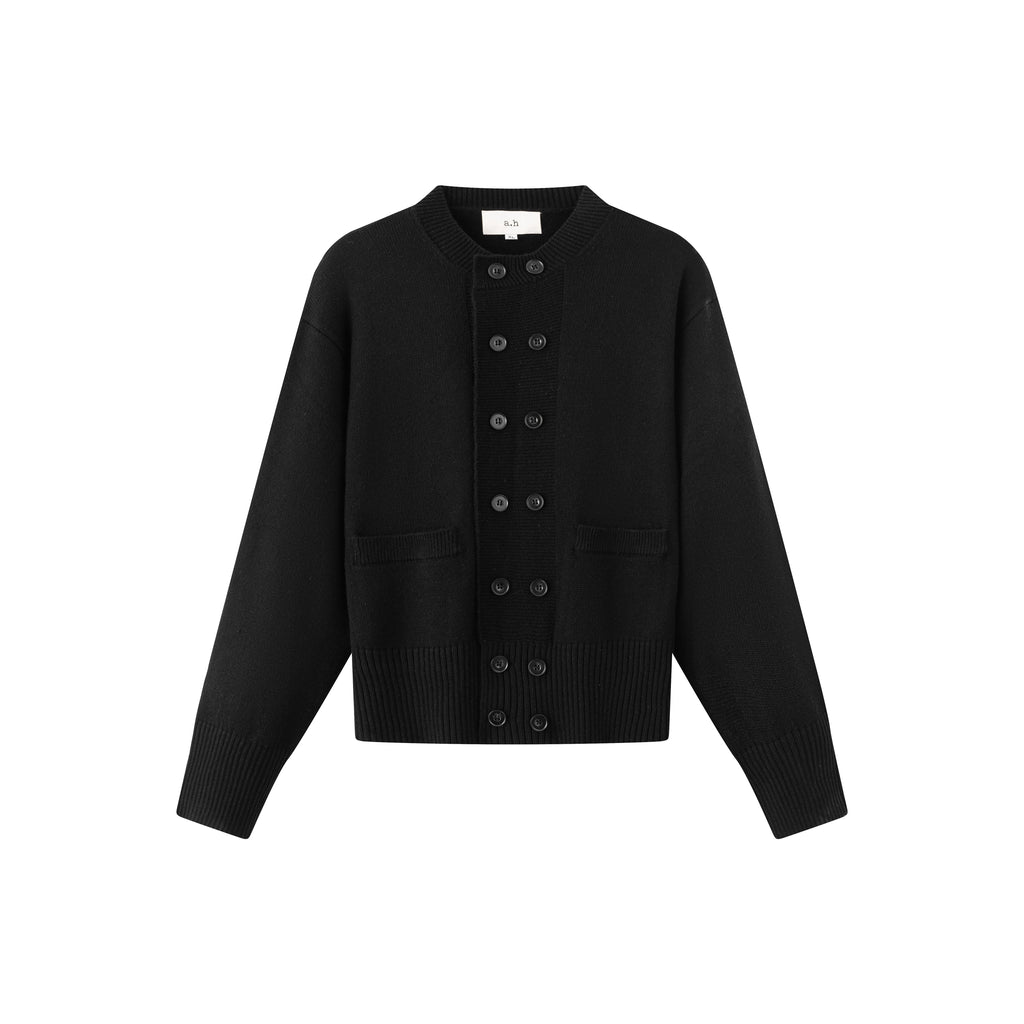 Anniehall Wool Vintage Double-breasted Cropped Sweater