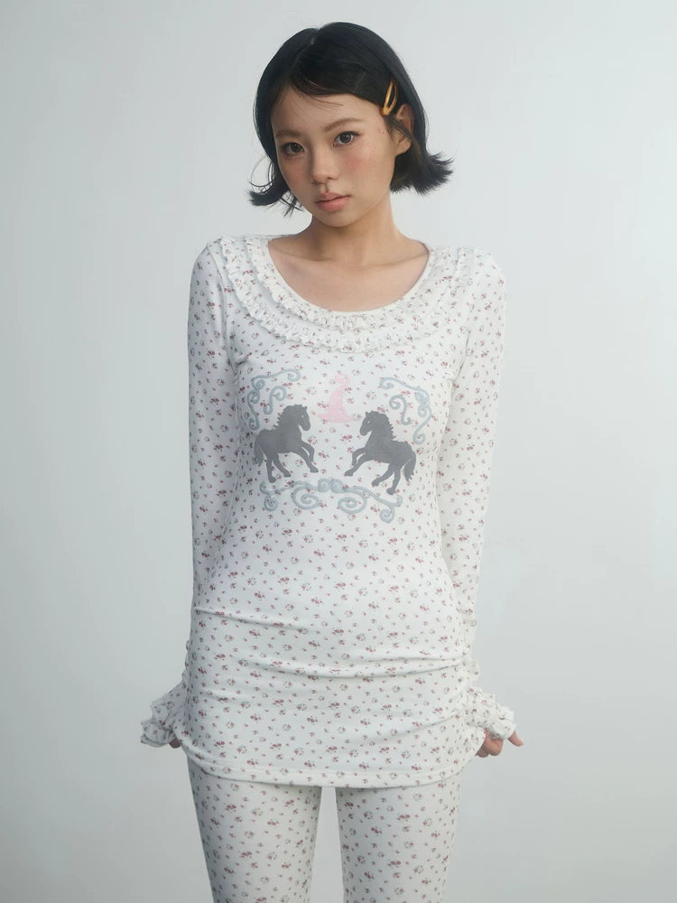 In Two Twos Pony Lace Floral Base Long Sleeve