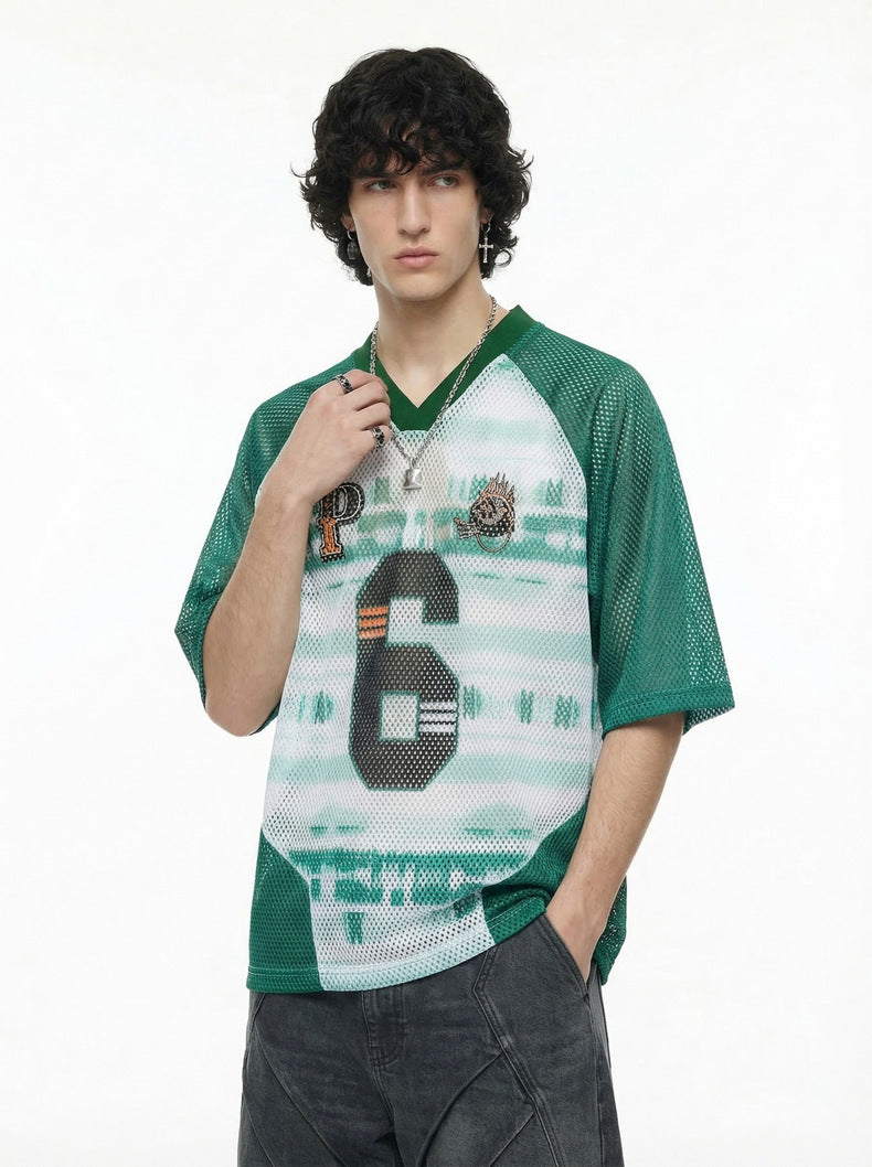 Inflation V-neck Contrasting Splicing Digital Printing Tee