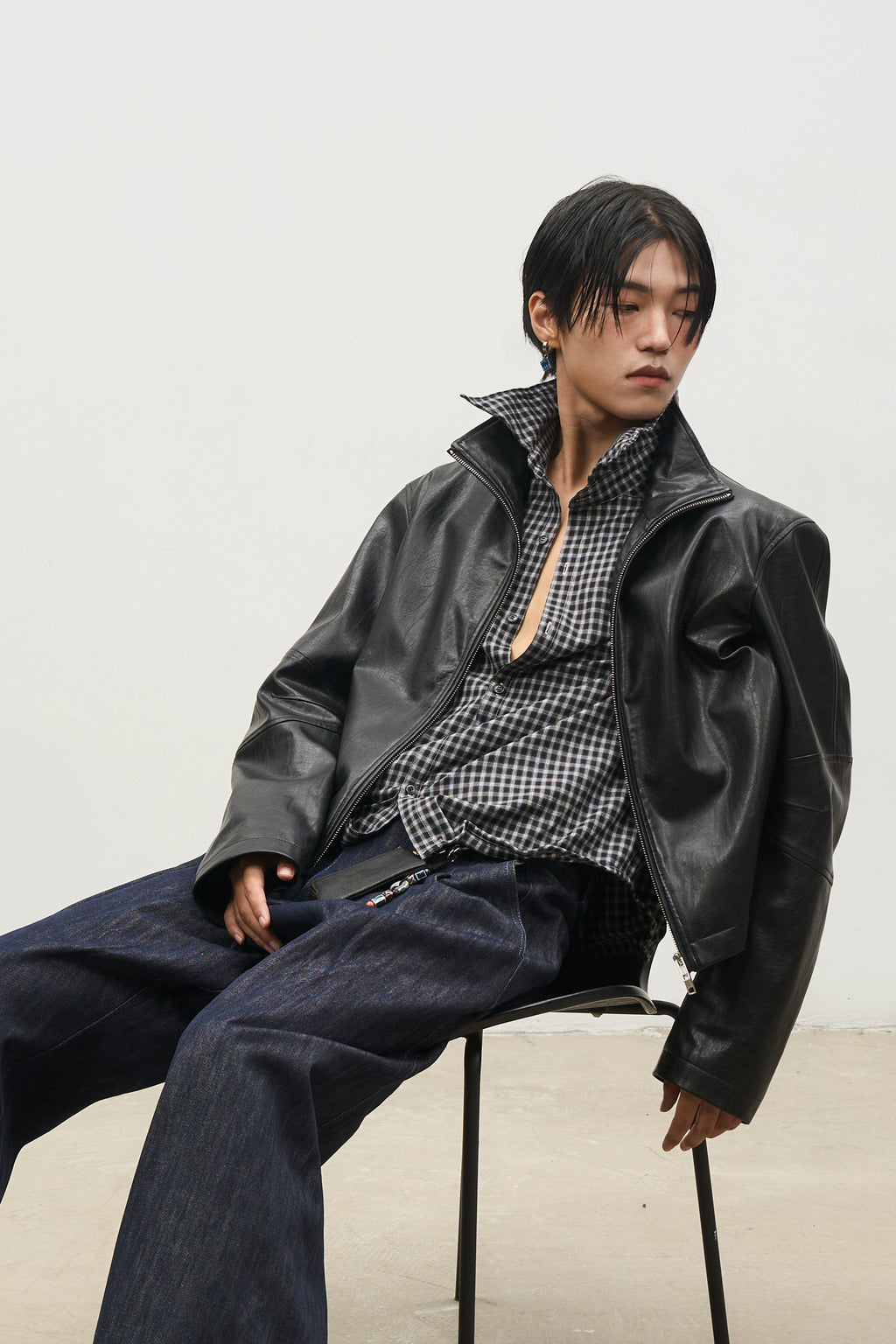 SOUTHFISH Vintage Natural Textured PU Leather Lapel Jacket