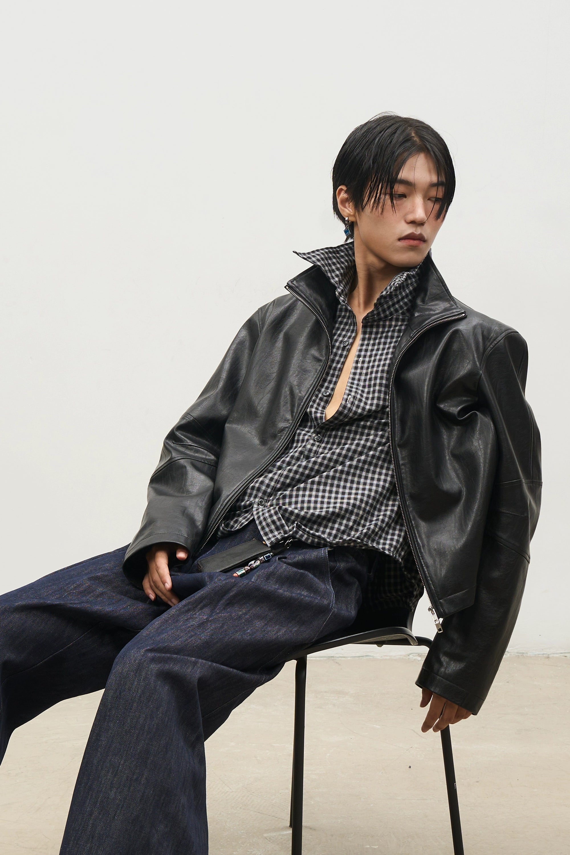 SOUTHFISH Vintage Natural Textured PU Leather Lapel Jacket
