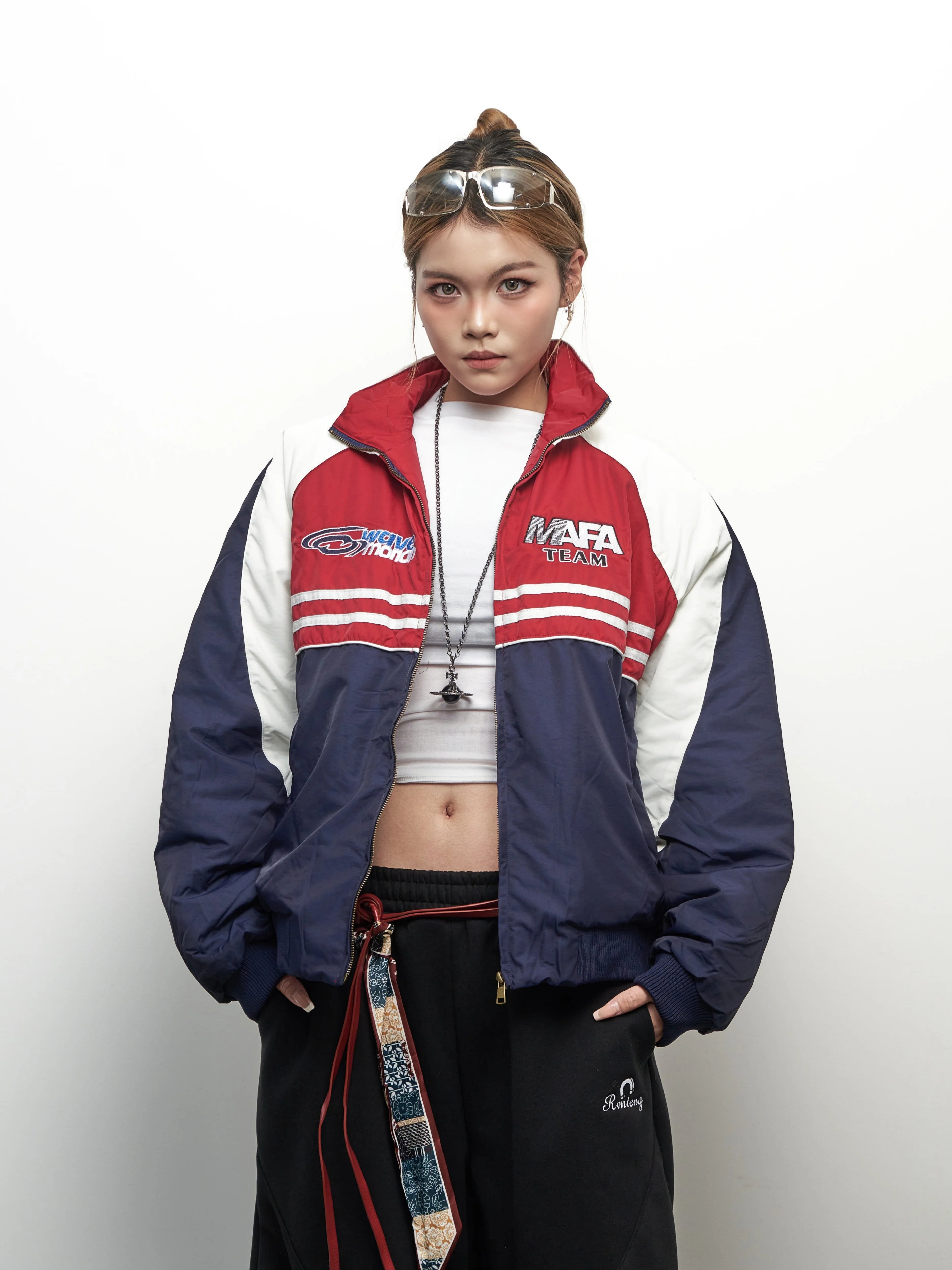 Saimt Color Block Stand Collar Oversized Sportswear Jacket