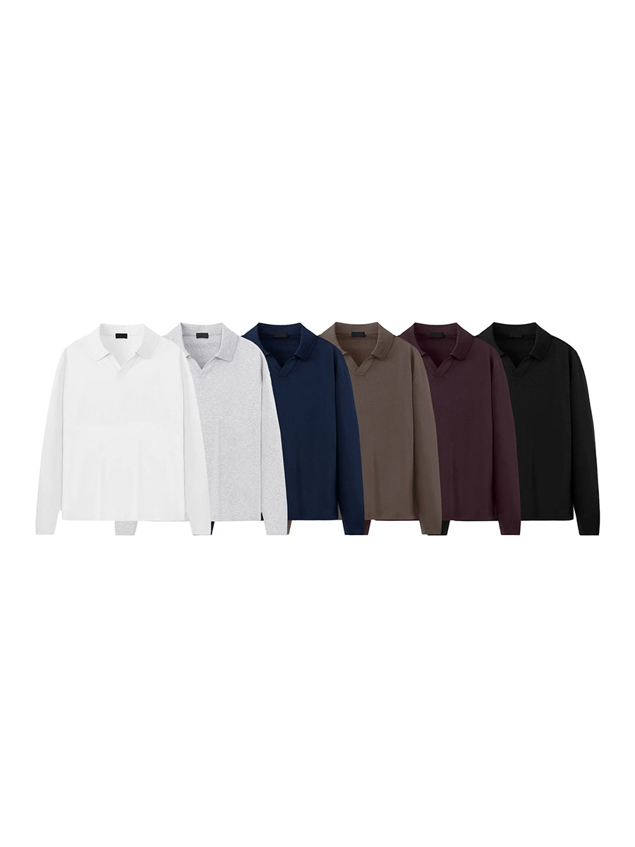 PLUS NO LOGO Casual Seagull Neck Long-sleeved Polo Shirt