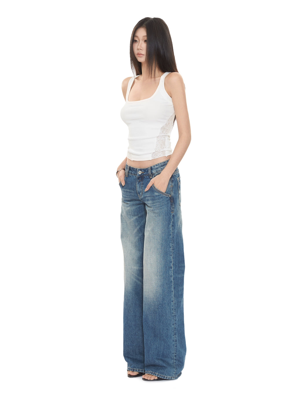 WITHMIN Low Waist Slack Skinny Straight Jeans