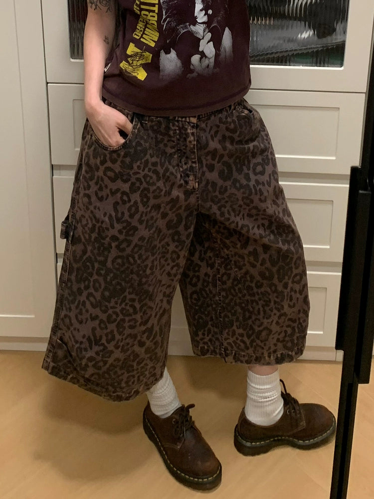 MMBBT Old Leopard Print Elastic Waist Seven-point Casual Pants