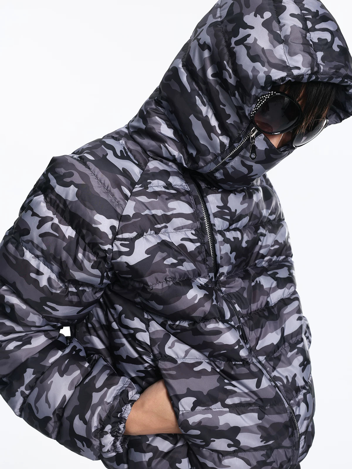 Lightinus Camo 90 White Duck Down Stand-Up Collar Hooded Down Jacket