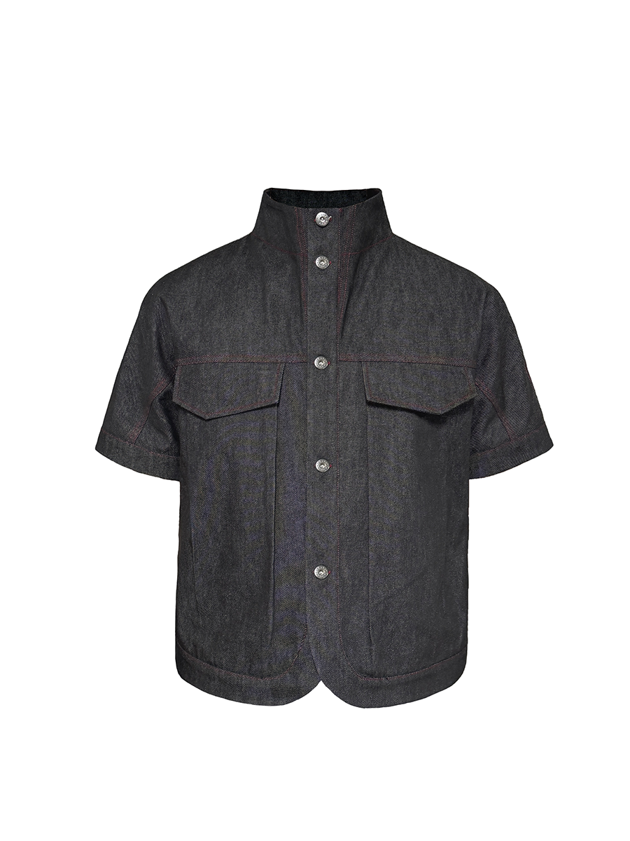 JCAESAR Stand-up Collar Red Line Original Cow Shirt