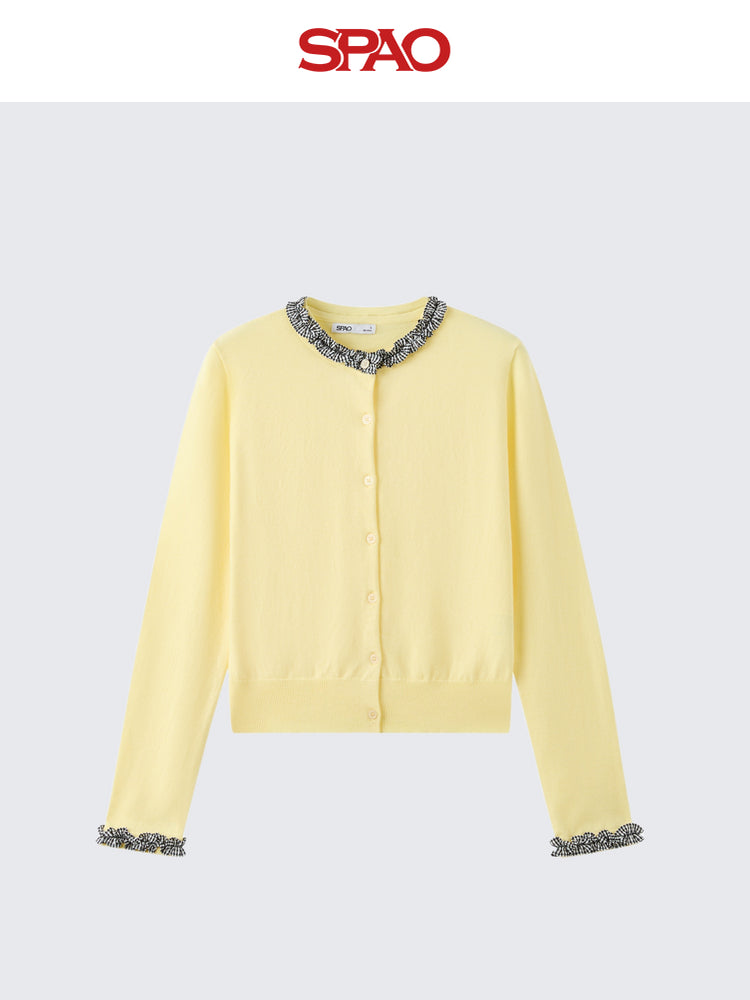 SPAO Korean Style Color Lace Collar Cardigan SPCKF23G73