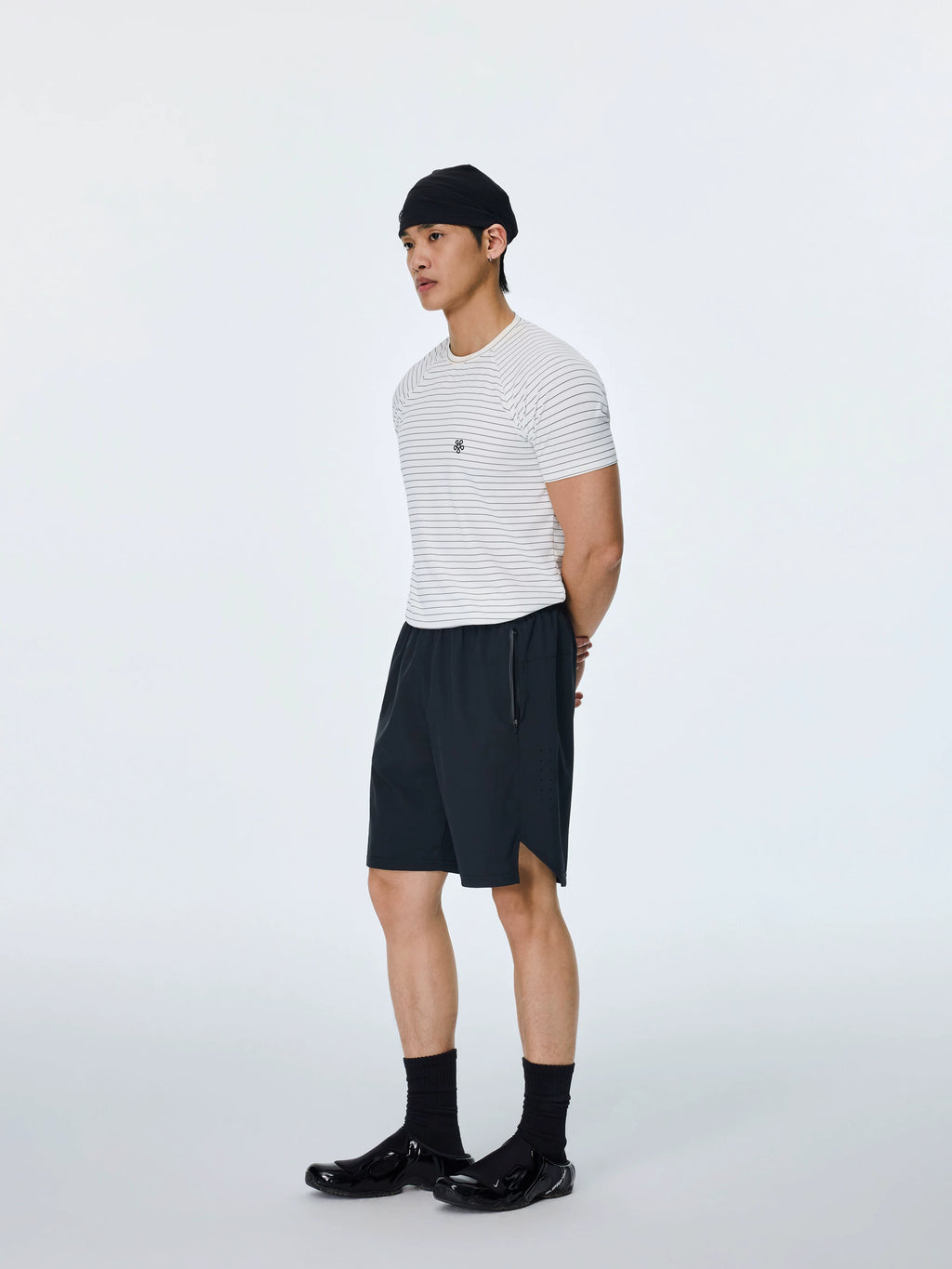 AFTERGLOW Striped Slim-fit Shoulder Sleeve Tee