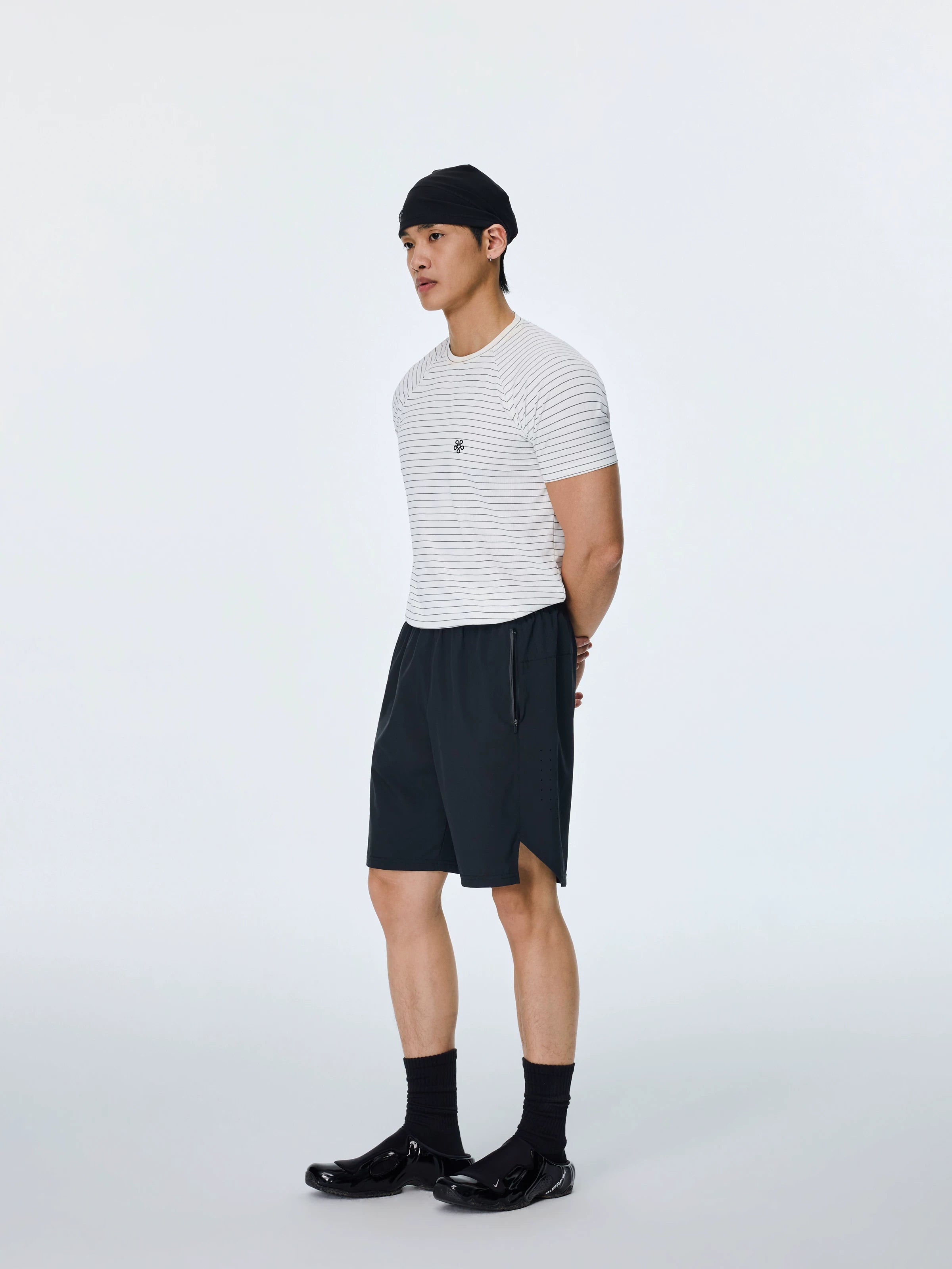 AFTERGLOW Striped Slim-fit Shoulder Sleeve Tee
