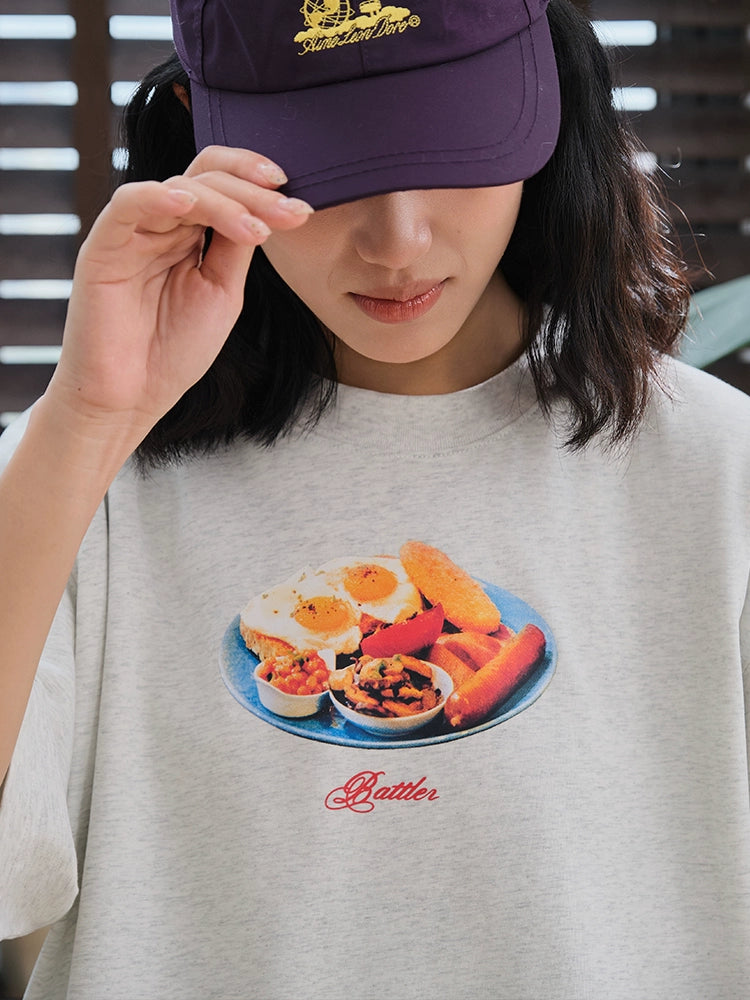 Battles Food Themed Retro Print Casual Tee