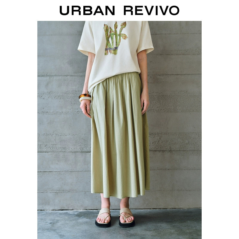 URBAN REVIVO Simple Elastic Waist Super Loose Skirt