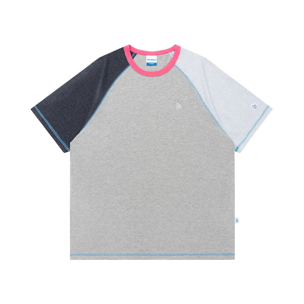 BENT IDEA Irregular Striped Color Matching Shoulder Tee