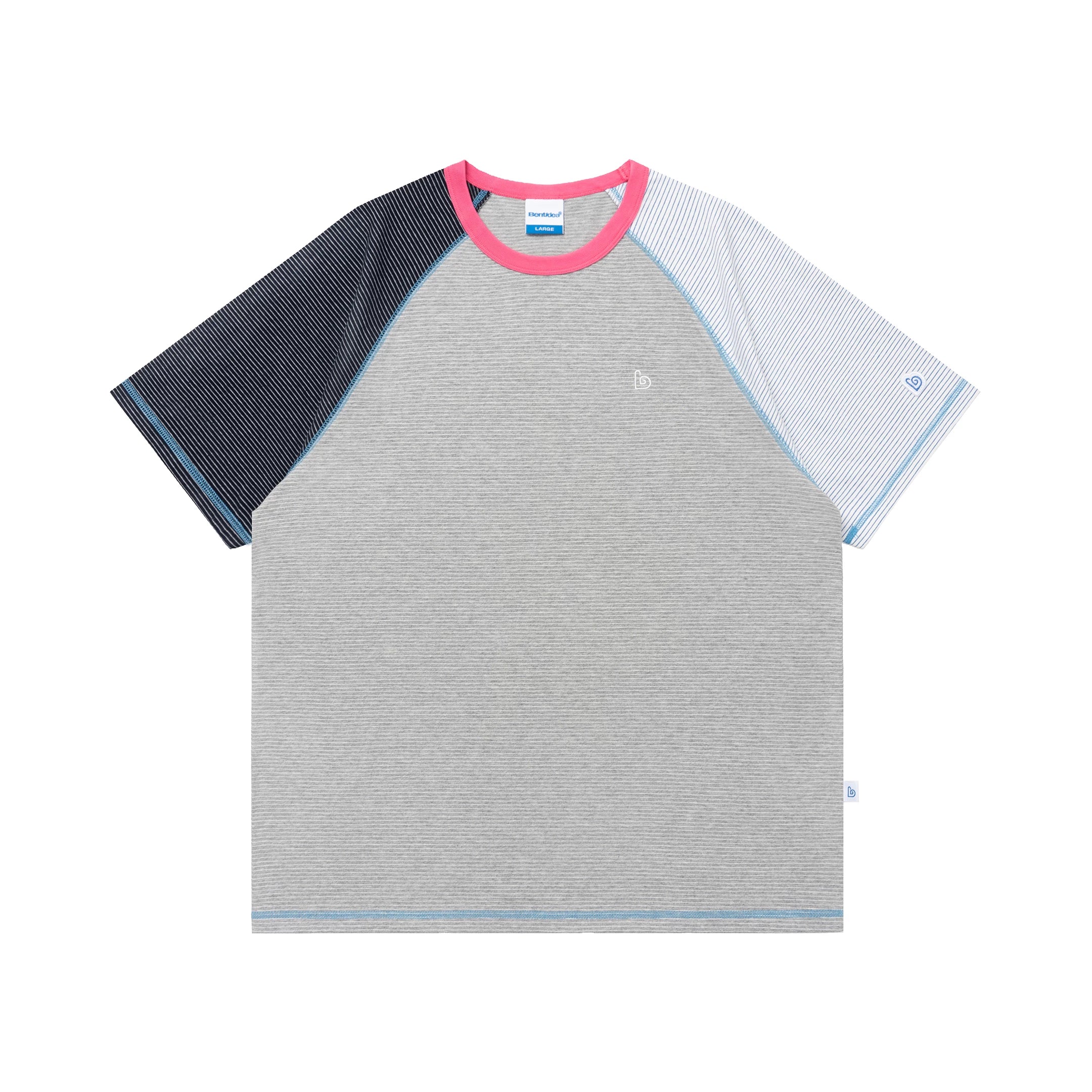 BENT IDEA Irregular Striped Color Matching Shoulder Tee