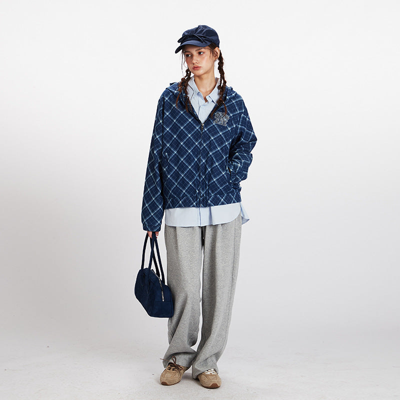 Nariele Plaid Hooded Cardigan Long Sleeve Sweater