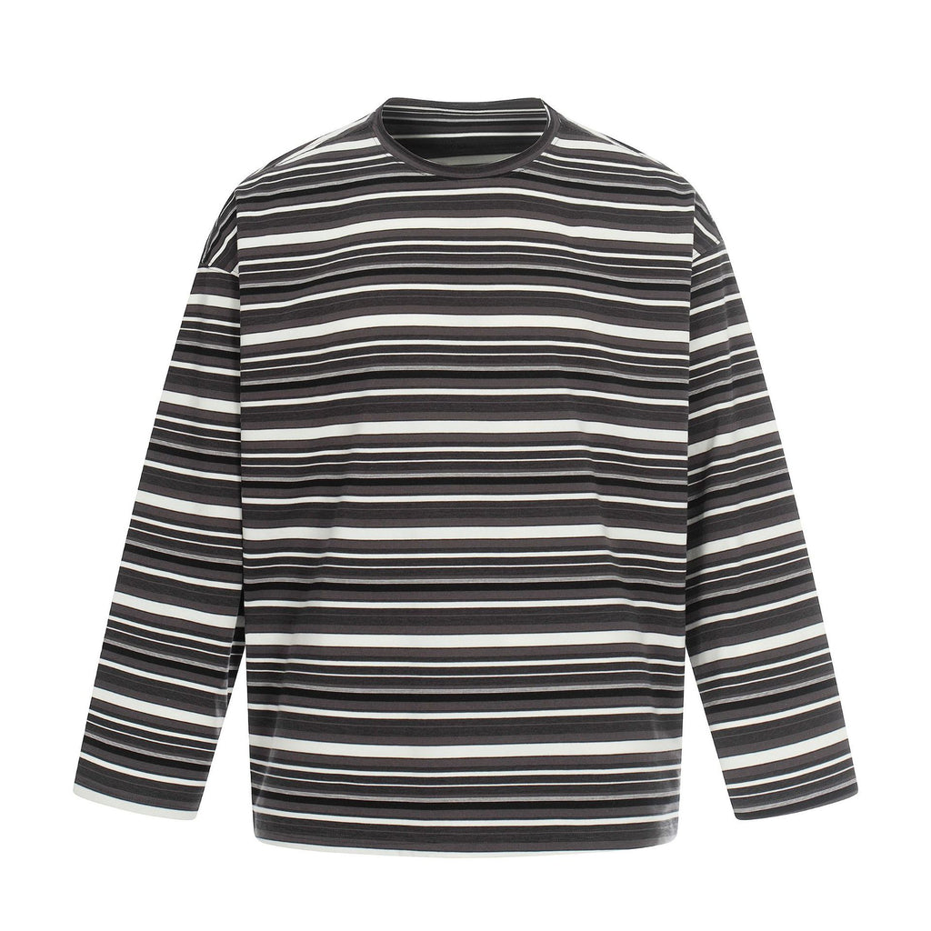 11KN Retro Striped Contrasting Color Casual Crew Neck Long Sleeve