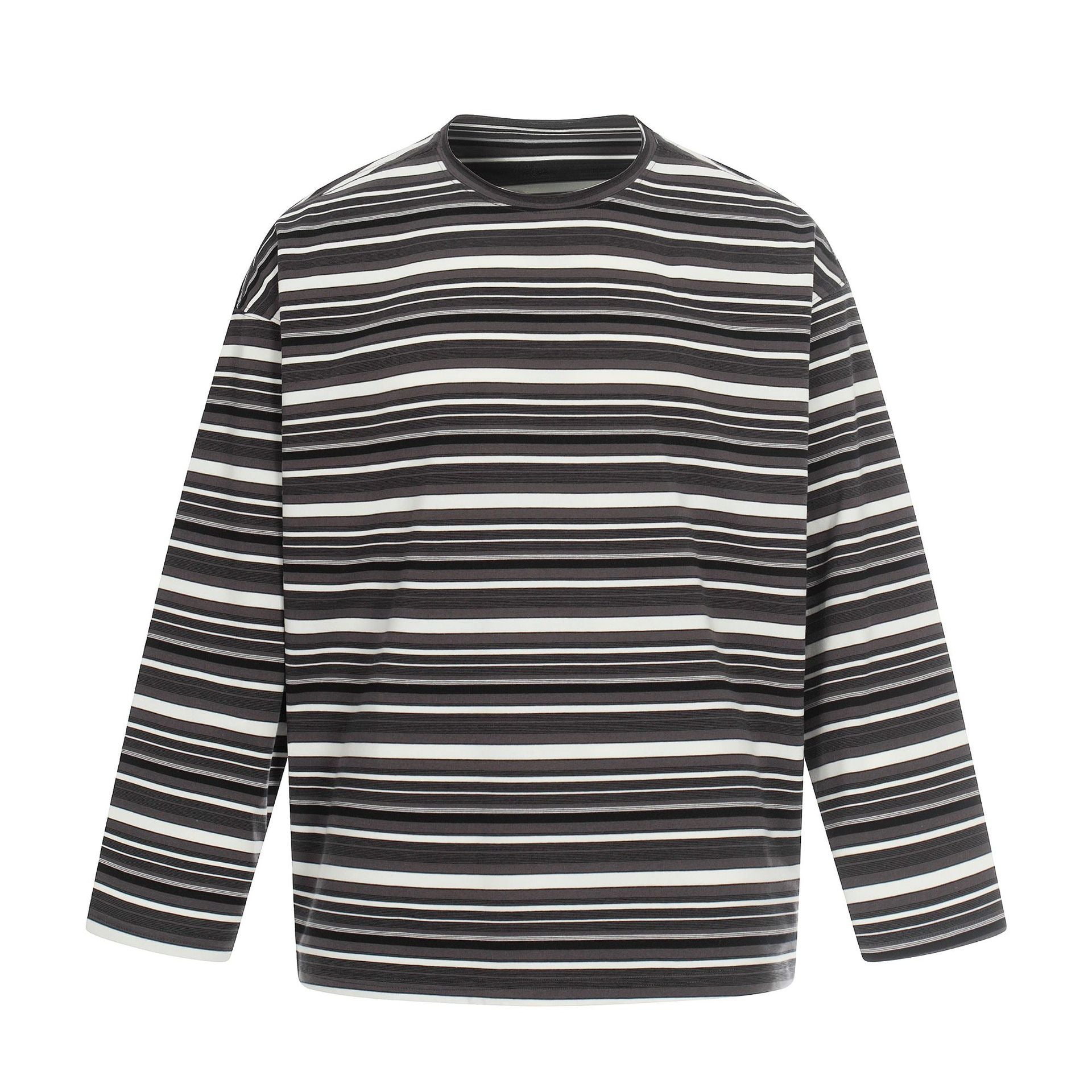 11KN Retro Striped Contrasting Color Casual Crew Neck Long Sleeve