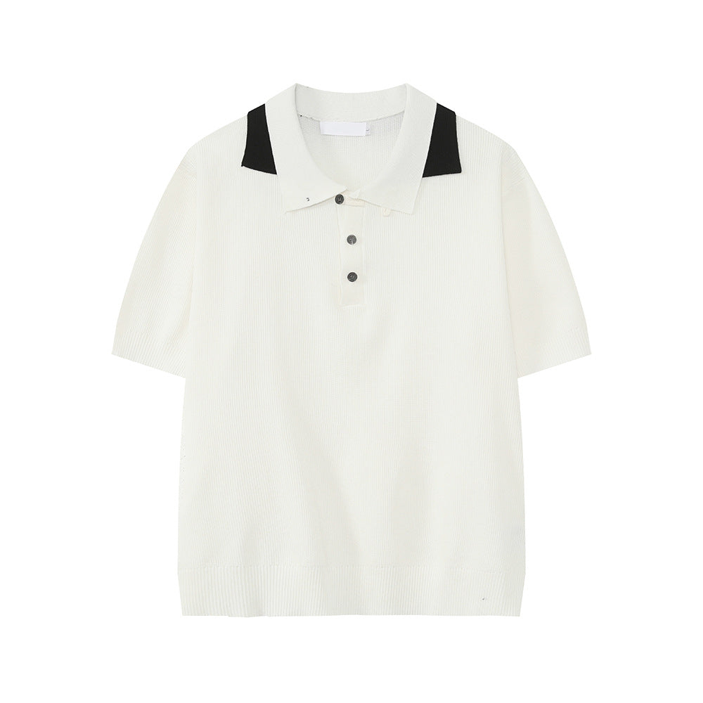 MTLCLOTHES Vintage Spliced Double Neck Knitted Tee