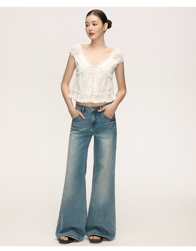 Anna Aneae High Waist Slim Loose Straight Mopping Jeans