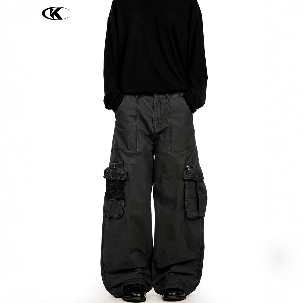 11KN wide-leg washed pure cotton old retro pants