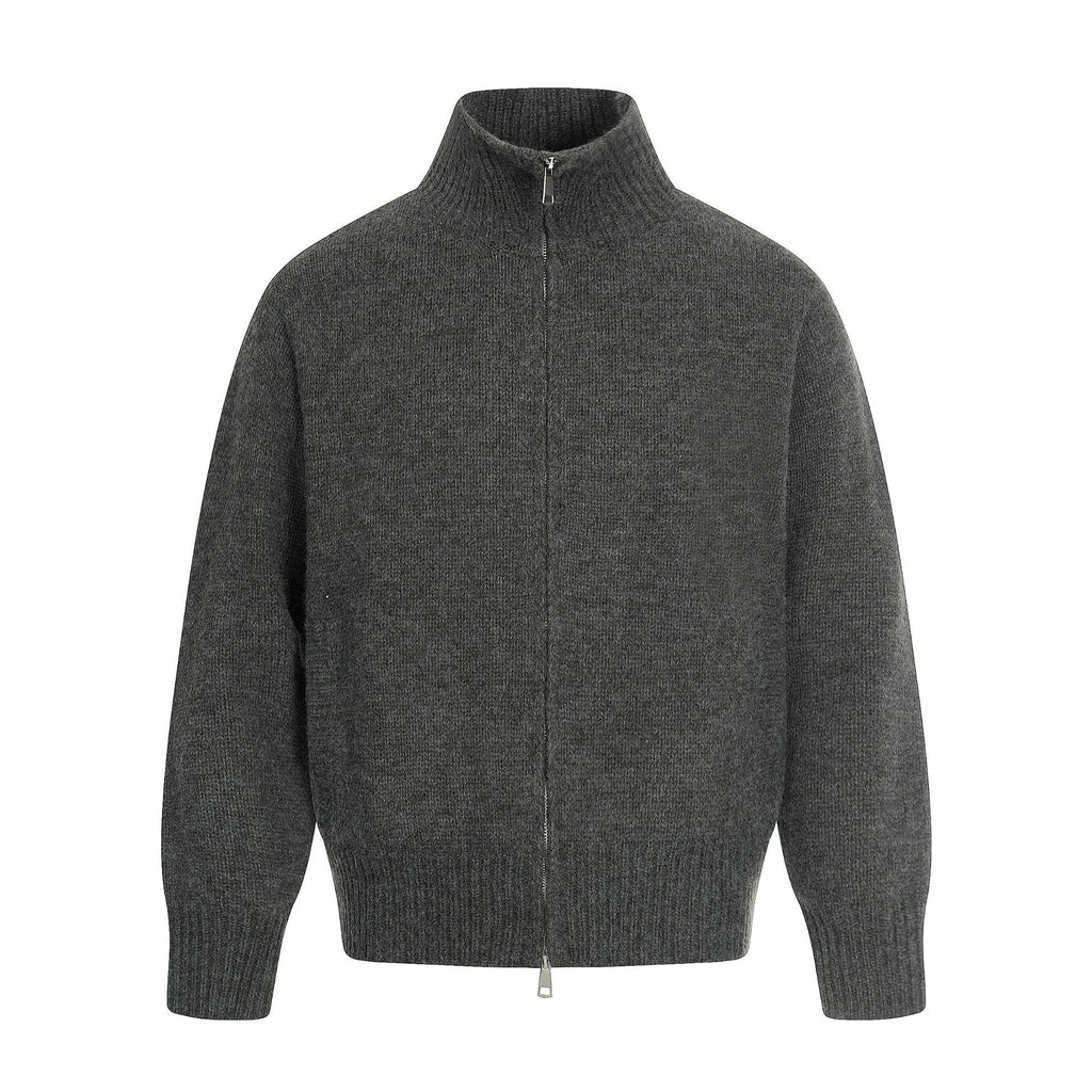 11KN gray zipper knitted sweater jacket