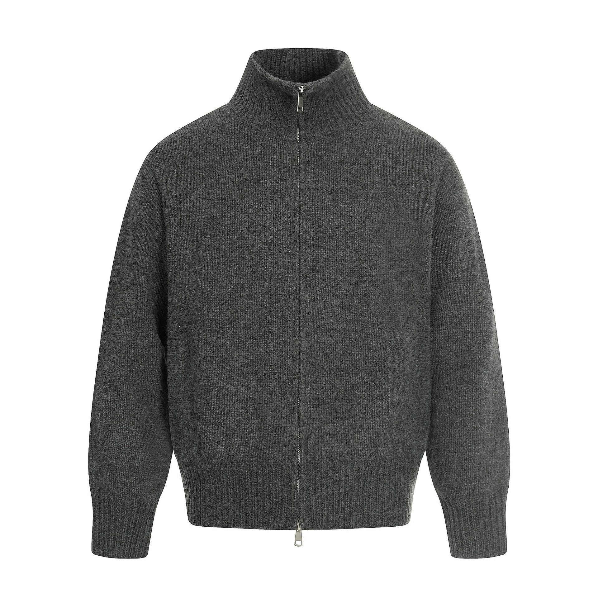 11KN gray zipper knitted sweater jacket