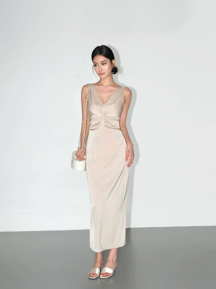 NEVA HU Waist V-neck Sleeveless Dress