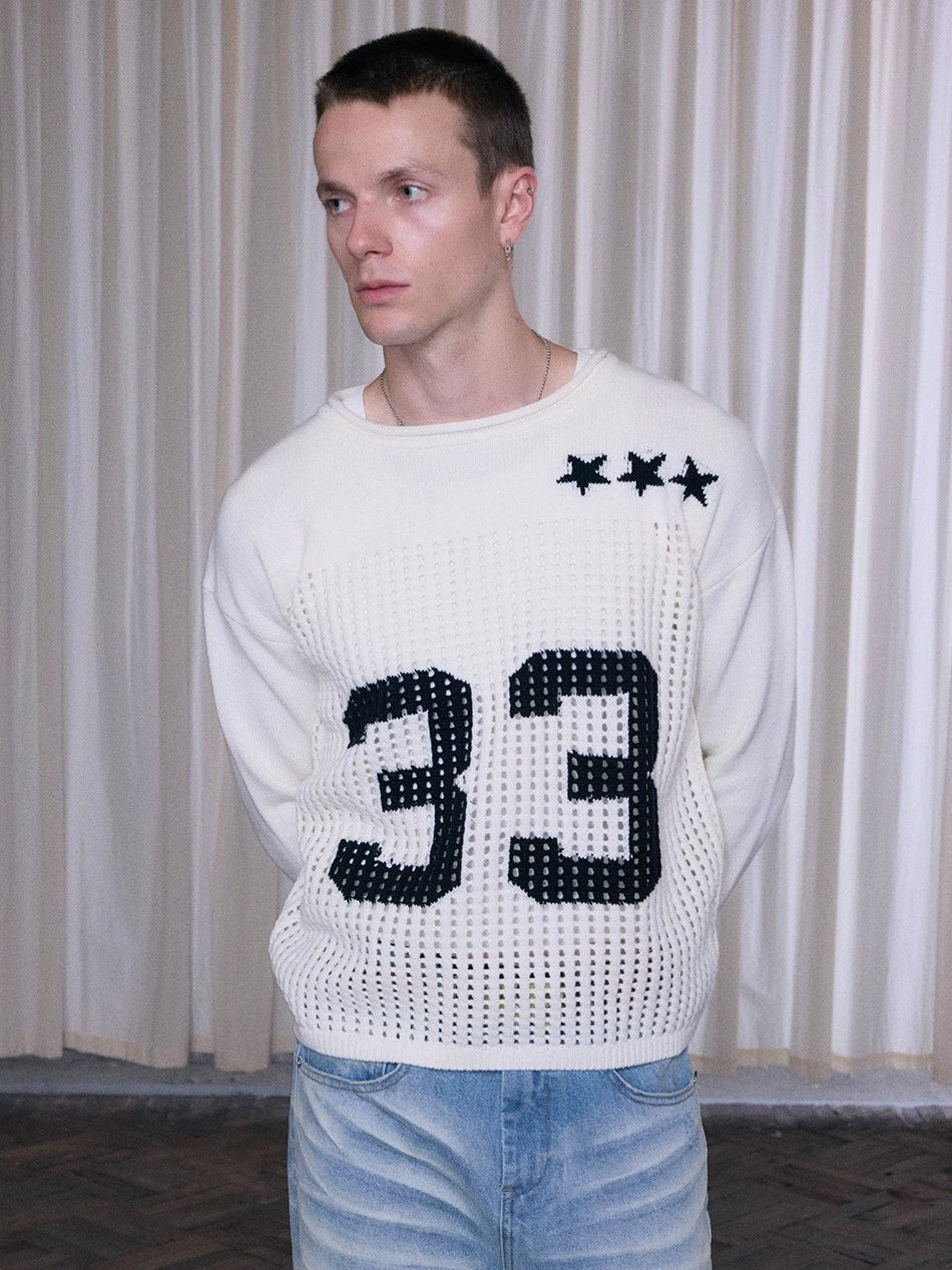 InsGale Soft Waxy Hollow Digital Jersey Sweater