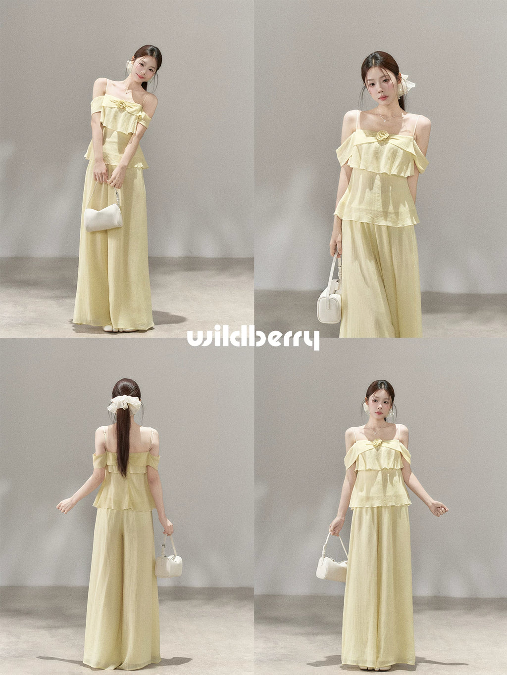Wildberry Shoulder Suspender High Waist Wide Leg Pants Set