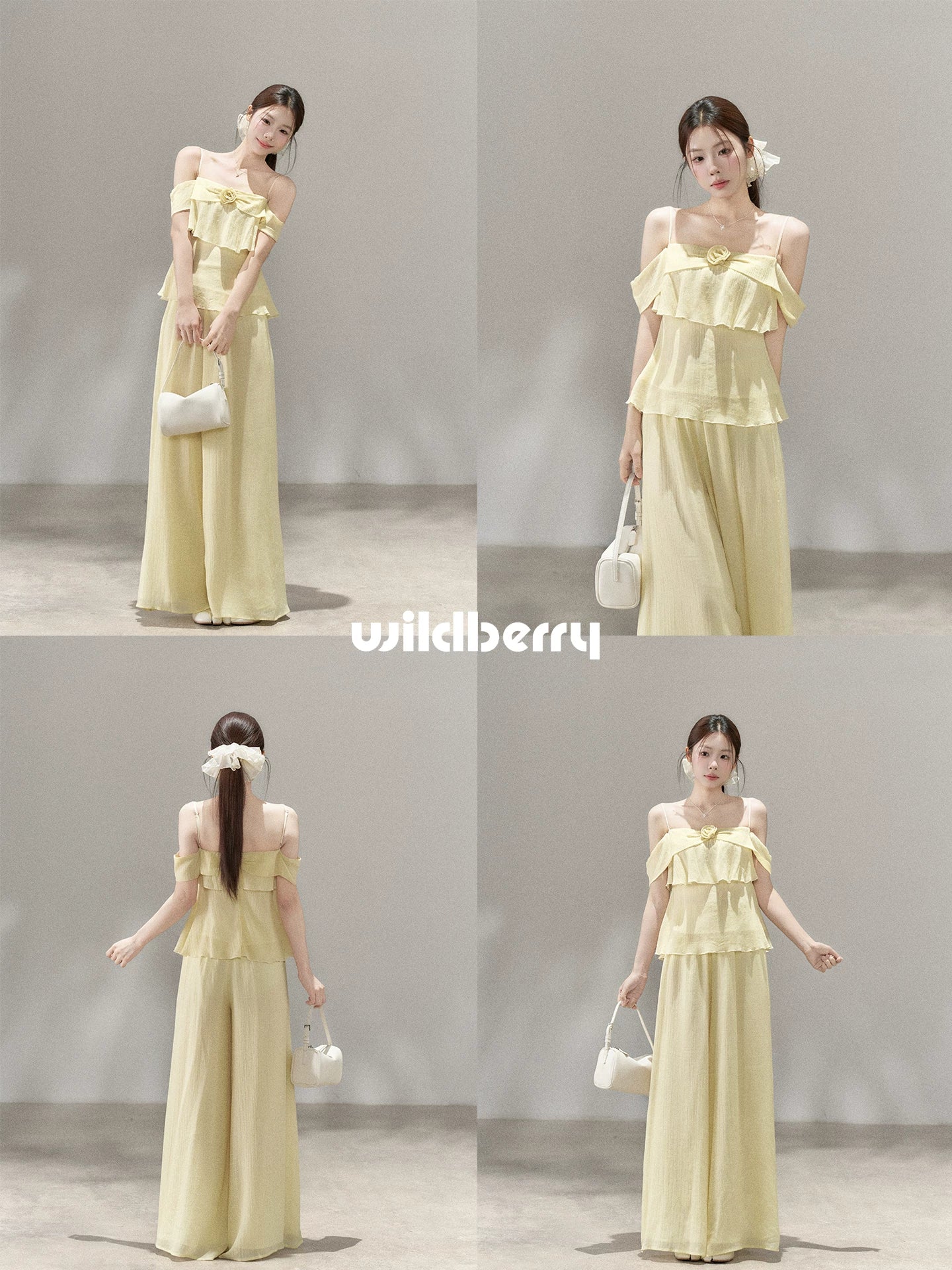 Wildberry Shoulder Suspender High Waist Wide Leg Pants Set