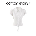 Cantonstory Slim-fit Waist Short-sleeved Shirt Skirt Set