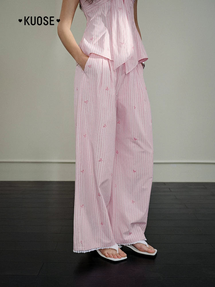 Kuose Striped Suspender Casual Pants Two-piece Set