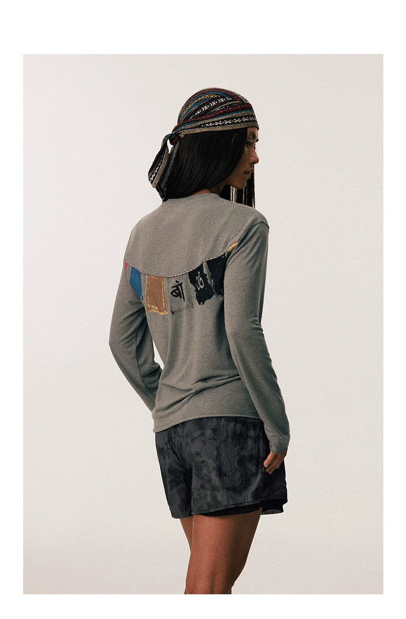 CONP Snow Prayer Flags Do Old Round Neck Long Sleeves