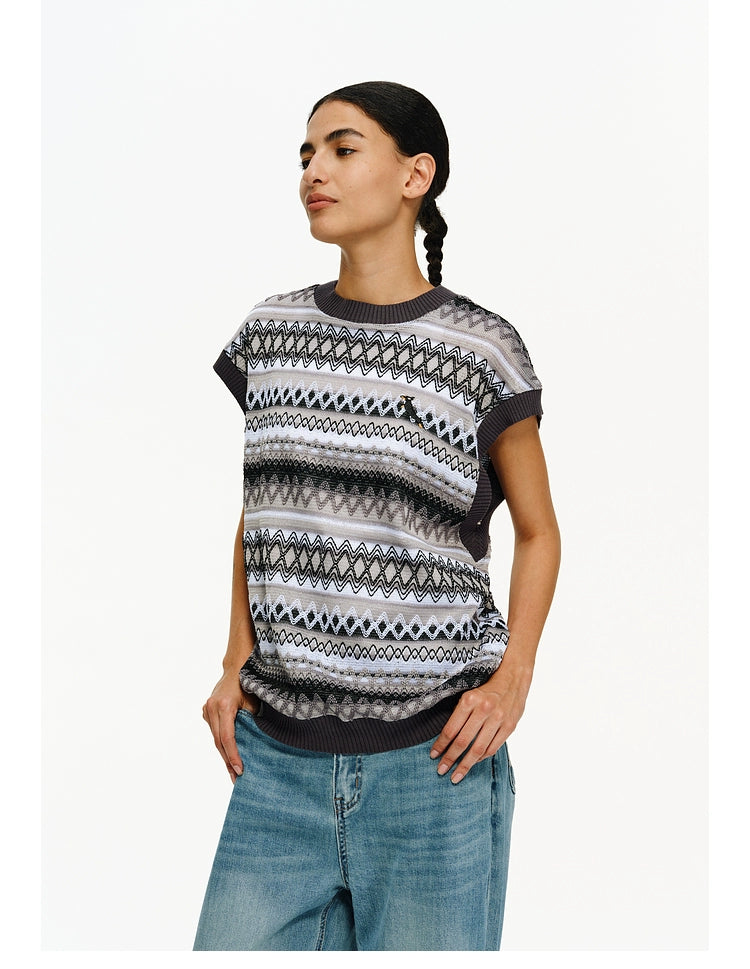 ATRY Retro Color Matching Striped Knitted Hollow Vest