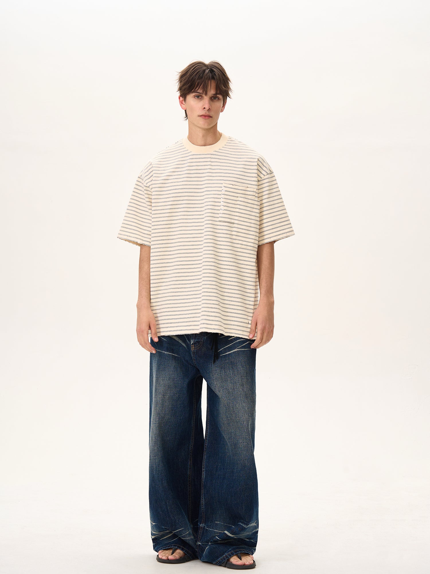 BTSG [380G heavy oversize] hand-stitched striped Tee