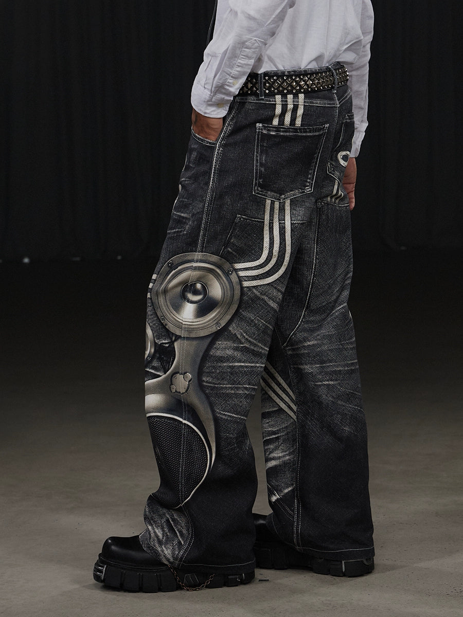 DND4DES Niche Design Printed Electronic Micro-straight Pants